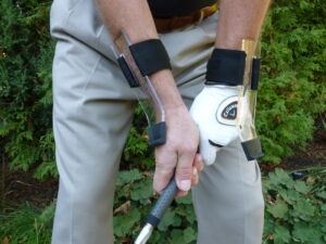 Chip with a lagging wrist on your trailing arm & never cup your leading wrist in the follow-though with GOLFSTR+