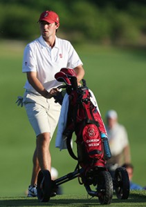 Hey Jocks, push or pull a cart and save you back.  The extra walk is good for you.  [Stanford's Cameron Wilson is saving his back in the NCAA National Championship] 