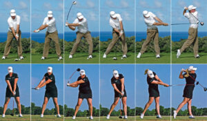 In golf you shift forward to a balanced finish over your leading leg.